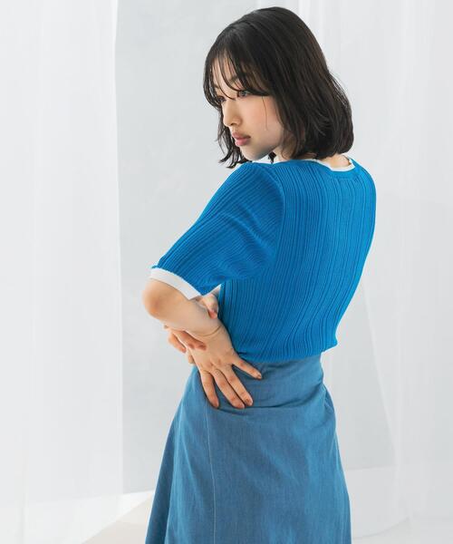 URBAN RESEARCH ROSSO WOMEN（アーバンリサーチ　ロッソ）の「アンチピリングバイカラーリブニット（ニット/セーター・レディース・モカ/ブルー系その他/オフホワイト・FREE）」の22枚目の写真