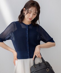 メッシュ5分袖ニット カーディガン
