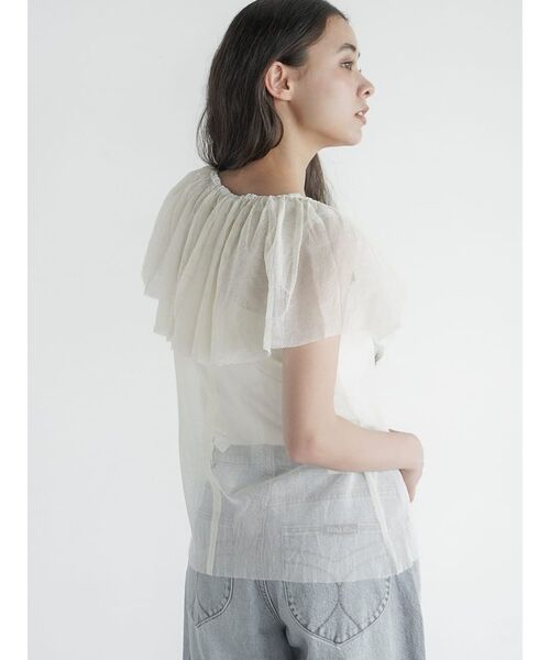 FIKA.(フィーカ)の「Frill sash sheer tank top(シャツ/ブラウス・レディース・ブラック/オフホワイト・MEDIUM)」の15枚目の写真