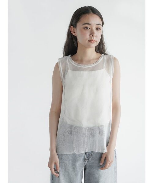 FIKA.(フィーカ)の「Frill sash sheer tank top(シャツ/ブラウス・レディース・ブラック/オフホワイト・MEDIUM)」の17枚目の写真