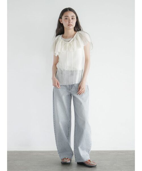 FIKA.(フィーカ)の「Frill sash sheer tank top(シャツ/ブラウス・レディース・ブラック/オフホワイト・MEDIUM)」の9枚目の写真