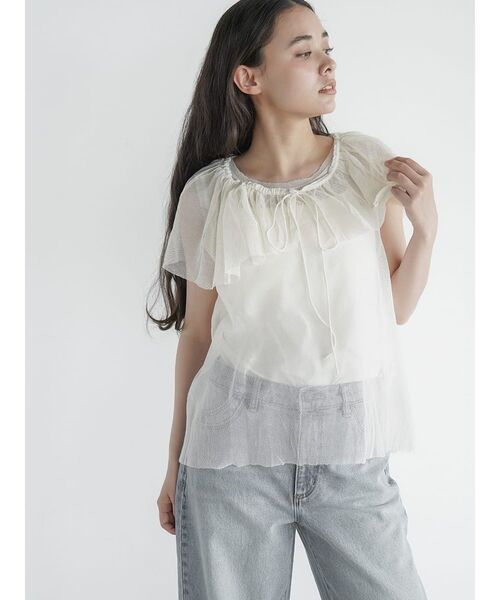 FIKA.(フィーカ)の「Frill sash sheer tank top(シャツ/ブラウス・レディース・ブラック/オフホワイト・MEDIUM)」の2枚目の写真