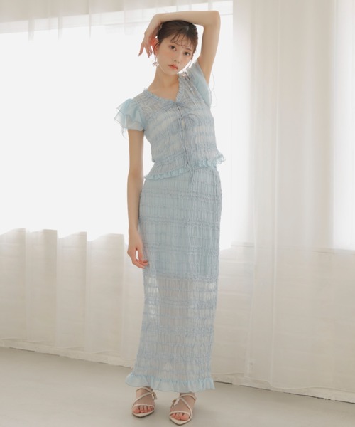 rienda シャーリングカットトップスとフリルスカートのセット rienda | 【AKB48 千葉恵里さん着用】シャーリングカットフリル