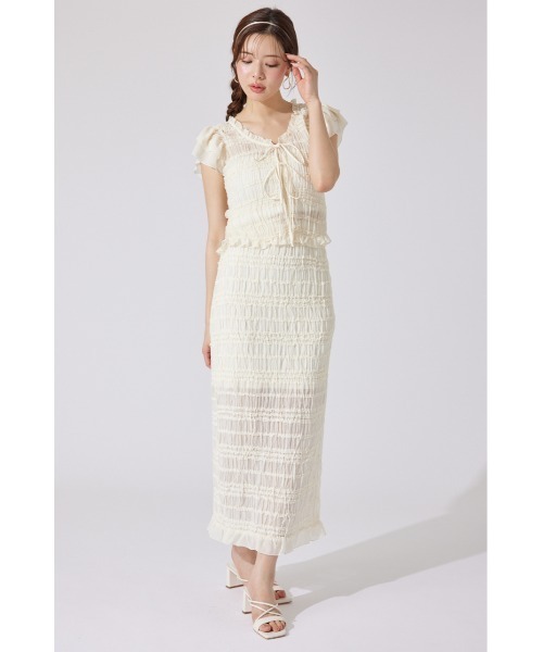 rienda(リエンダ)の「【AKB48千葉恵里さん着用】シャーリングカットフリルスカート 夏服(スカート・レディース・アイボリー/ブラック/ライトブルー・SMALL/MEDIUM)」の4枚目の写真