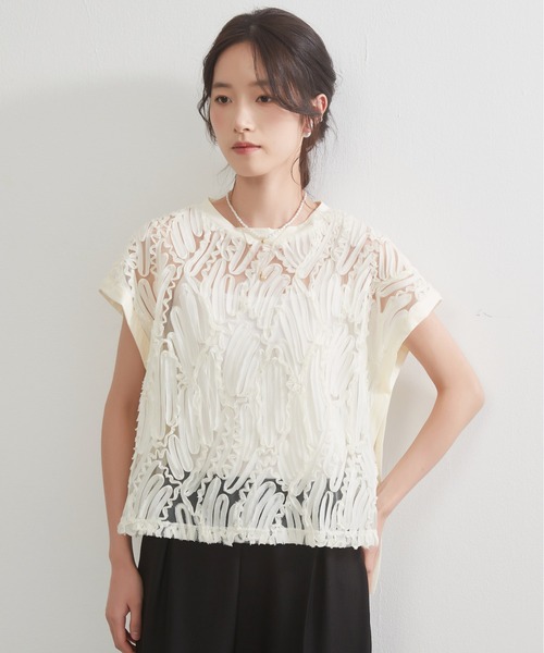 On One's Own(オンワンズオン)の「On One's Own テープ刺繍シアートップ(シャツ/ブラウス・レディース・クリーム/ブラック/ホワイト・FREE)」の22枚目の写真