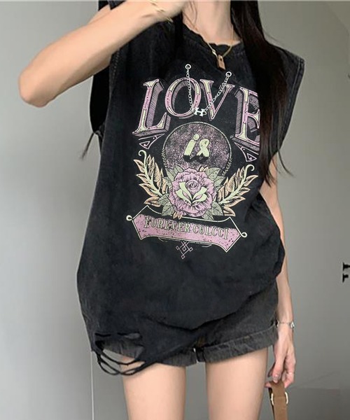 日本未入荷【JHYQ】ヴィンテージウォッシュノースリーブTシャツ NARULA/ナルラ]ヴィンテージ ウォッシュ加工 ノースリーブ T(CZ