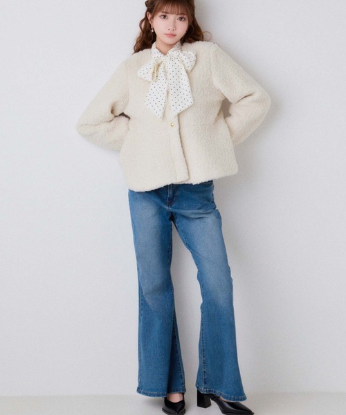 moment+（モーメントプラス）の「ストレッチデニム＆ツイルフレアパンツ（デニムパンツ・レディース・ブラック/サックスブルー/インディゴブルー/ブルー/アイボリー・TL/TM/TS/S/M/L）」の6枚目の写真