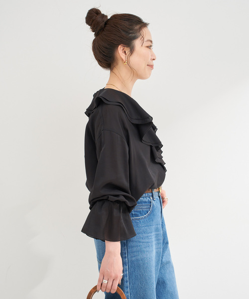 B.C STOCK(ベーセーストック)の「ウォッシャブル / R/NYラッフルフリルブラウス(シャツ/ブラウス・レディース・ブラック/ベージュ/ホワイト・FREE)」の10枚目の写真