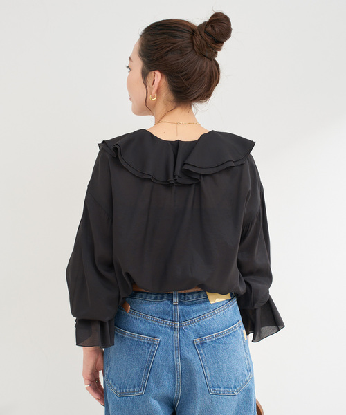 B.C STOCK(ベーセーストック)の「ウォッシャブル / R/NYラッフルフリルブラウス(シャツ/ブラウス・レディース・ブラック/ベージュ/ホワイト・FREE)」の12枚目の写真
