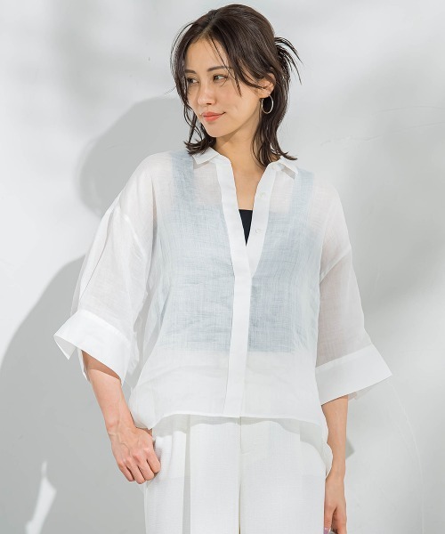 LAUTREAMONT / ロートレアモン 【WEB限定】ラミーシャツブラウス≪洗濯機で洗える≫ セール】【WEB限定】ラミーシャツブラウス≪洗濯機で洗える