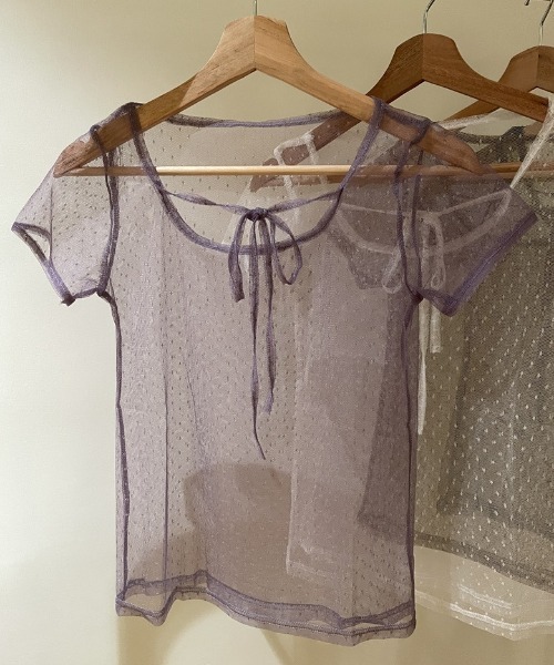SHEPP(シープ)の「ドットチュールレイヤードTシャツ / シアー(Tシャツ/カットソー・レディース・ホワイト/パープル/ブラウン/ブラック・F)」の13枚目の写真