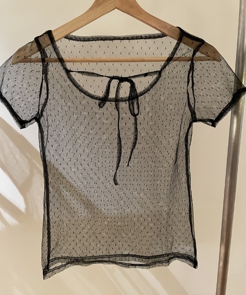 SHEPP(シープ)の「ドットチュールレイヤードTシャツ / シアー(Tシャツ/カットソー・レディース・ホワイト/パープル/ブラウン/ブラック・F)」の11枚目の写真