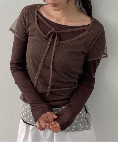 SHEPP(シープ)の「ドットチュールレイヤードTシャツ / シアー(Tシャツ/カットソー・レディース・ホワイト/パープル/ブラウン/ブラック・F)」の22枚目の写真