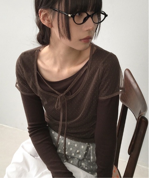 SHEPP(シープ)の「ドットチュールレイヤードTシャツ / シアー(Tシャツ/カットソー・レディース・ホワイト/パープル/ブラウン/ブラック・F)」の21枚目の写真