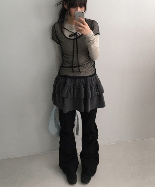 SHEPP(シープ)の「ドットチュールレイヤードTシャツ / シアー(Tシャツ/カットソー・レディース・ホワイト/パープル/ブラウン/ブラック・F)」の20枚目の写真
