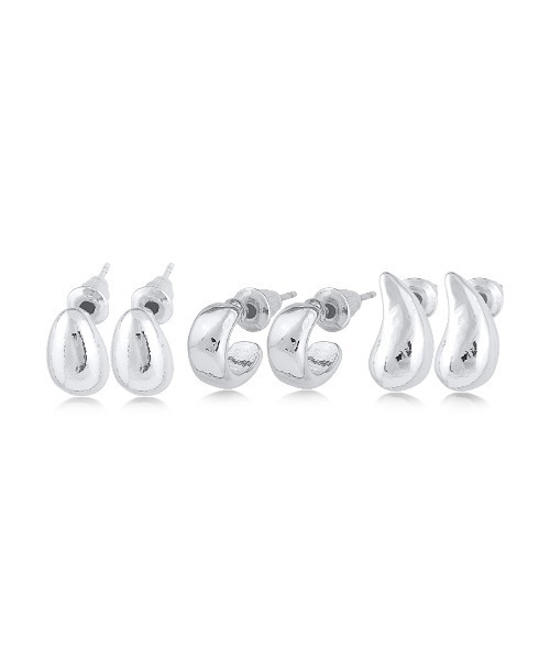 big metal london(ビッグメタルロンドン)の「【金属アレルギー対応】オーガニックフォルムピアス 3点セット ALTEA SET OF 3 ORGANIC SHAPE(ピアス(両耳用)・レディース・シルバー・FREE)」の2枚目の写真