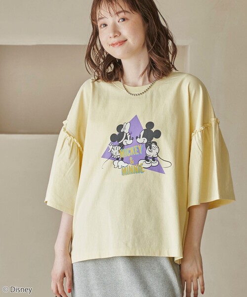 coen（コーエン）の「【MICKEY（ミッキー） / 別注】ミッキー＆ミニー袖フレアTシャツ（Tシャツ/カットソー・レディース・ダークグレー/オフホワイト/クリーム・M/L）」の3枚目の写真