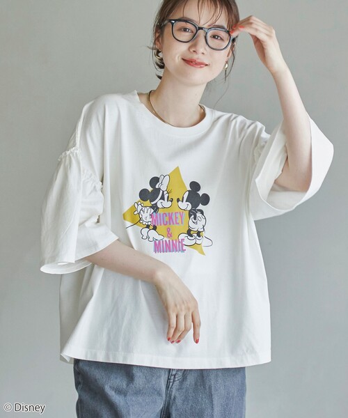 coen（コーエン）の「【MICKEY（ミッキー） / 別注】ミッキー＆ミニー袖フレアTシャツ（Tシャツ/カットソー・レディース・ダークグレー/オフホワイト/クリーム・M/L）」の4枚目の写真