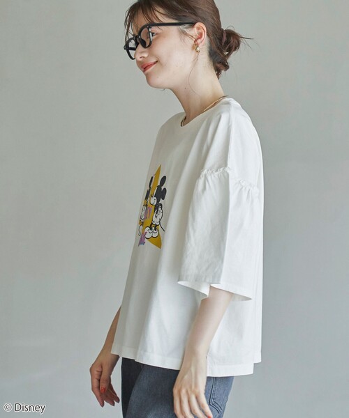 coen（コーエン）の「【MICKEY（ミッキー） / 別注】ミッキー＆ミニー袖フレアTシャツ（Tシャツ/カットソー・レディース・ダークグレー/オフホワイト/クリーム・M/L）」の5枚目の写真