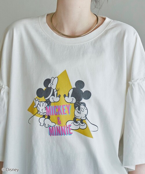 coen（コーエン）の「【MICKEY（ミッキー） / 別注】ミッキー＆ミニー袖フレアTシャツ（Tシャツ/カットソー・レディース・ダークグレー/オフホワイト/クリーム・M/L）」の7枚目の写真