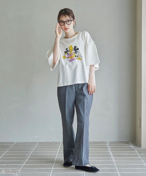 coen（コーエン）の「【MICKEY（ミッキー） / 別注】ミッキー＆ミニー袖フレアTシャツ（Tシャツ/カットソー・レディース・ダークグレー/オフホワイト/クリーム・M/L）」の8枚目の写真