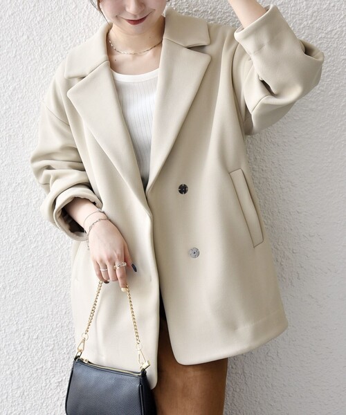 極美品✨エムフィル　22AW ループボア　コクーンコート　36 オフ白 日本製 SHIPS（シップス）の「SUPER140 ノーカラー コクーン コート◇（ノー