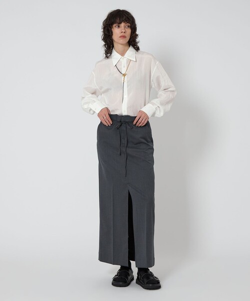 ASTRAET（アストラット）の「＜ASTRAET＞ストライプ シアー レギュラーカラーシャツ UNISEX（シャツ/ブラウス・レディース・ブラック/ホワイト・FREE）」の5枚目の写真