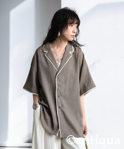 antiqua(アンティカ)の「パイピングデザインシャツ(シャツ/ブラウス・レディース・カーキブラウン/ブラック・R/P)」の16枚目の写真