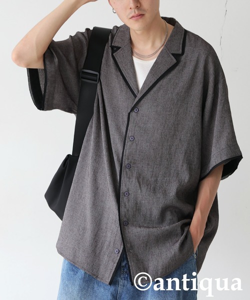 antiqua(アンティカ)の「パイピングデザインシャツ(シャツ/ブラウス・レディース・カーキブラウン/ブラック・R/P)」の10枚目の写真