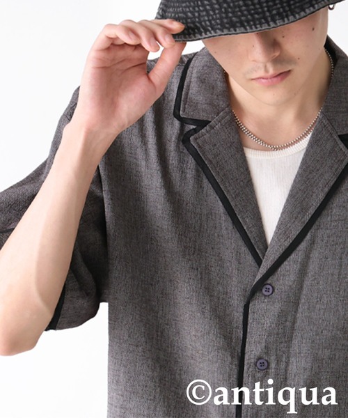 antiqua(アンティカ)の「パイピングデザインシャツ(シャツ/ブラウス・レディース・カーキブラウン/ブラック・R/P)」の13枚目の写真