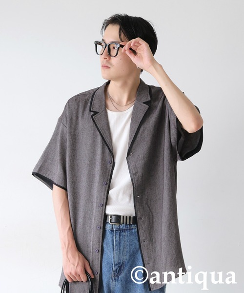 antiqua(アンティカ)の「パイピングデザインシャツ(シャツ/ブラウス・レディース・カーキブラウン/ブラック・R/P)」の11枚目の写真