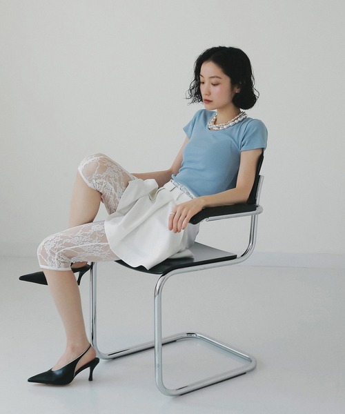 EIMY ISTOIRE（エイミーイストワール）の「リブTシャツ　半袖　夏　無地（Tシャツ/カットソー・レディース・ホワイト/サックスブルー/ピンク・F）」の4枚目の写真