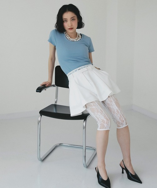 EIMY ISTOIRE（エイミーイストワール）の「リブTシャツ　半袖　夏　無地（Tシャツ/カットソー・レディース・ホワイト/サックスブルー/ピンク・F）」の5枚目の写真