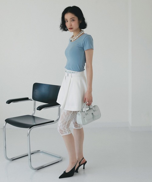 EIMY ISTOIRE（エイミーイストワール）の「リブTシャツ　半袖　夏　無地（Tシャツ/カットソー・レディース・ホワイト/サックスブルー/ピンク・F）」の6枚目の写真