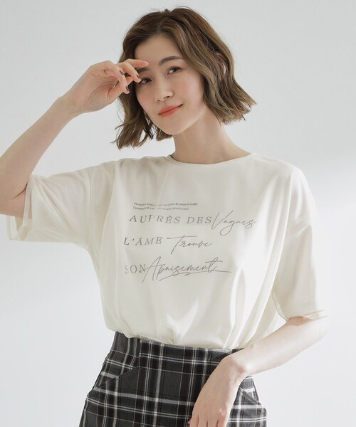 grove（グローブ）の「ラフだけどおしゃれ　チュールレイヤードTシャツ（Tシャツ/カットソー・レディース・ブラック/ホワイト系5/オフホワイト・02/03/01/05/04）」の2枚目の写真
