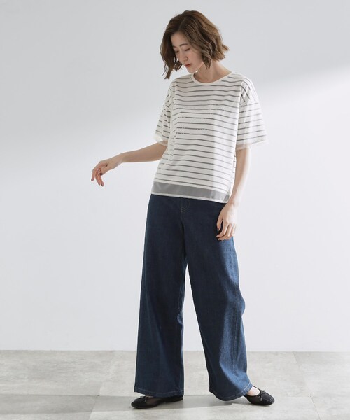 grove（グローブ）の「ラフだけどおしゃれ　チュールレイヤードTシャツ（Tシャツ/カットソー・レディース・ブラック/ホワイト系5/オフホワイト・02/03/01/05/04）」の13枚目の写真