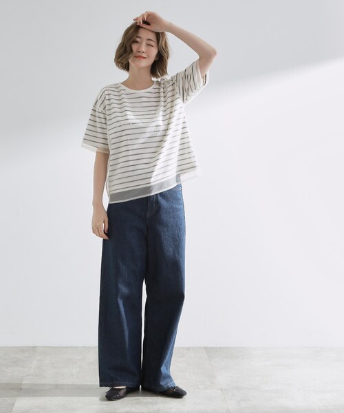 grove（グローブ）の「ラフだけどおしゃれ　チュールレイヤードTシャツ（Tシャツ/カットソー・レディース・ブラック/ホワイト系5/オフホワイト・02/03/01/05/04）」の14枚目の写真