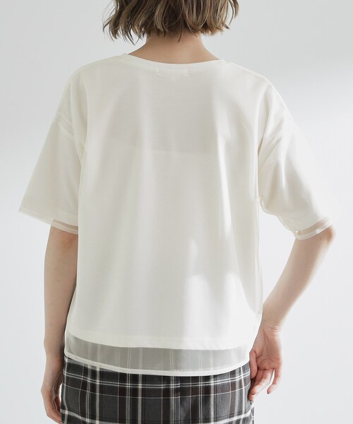 grove（グローブ）の「ラフだけどおしゃれ　チュールレイヤードTシャツ（Tシャツ/カットソー・レディース・ブラック/ホワイト系5/オフホワイト・02/03/01/05/04）」の18枚目の写真