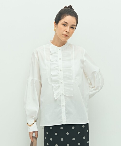 セール】パール釦ビブヨーク4WAYフリルブラウス（シャツ/ブラウス