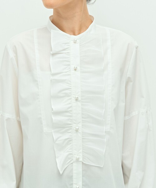 セール】パール釦ビブヨーク4WAYフリルブラウス（シャツ/ブラウス