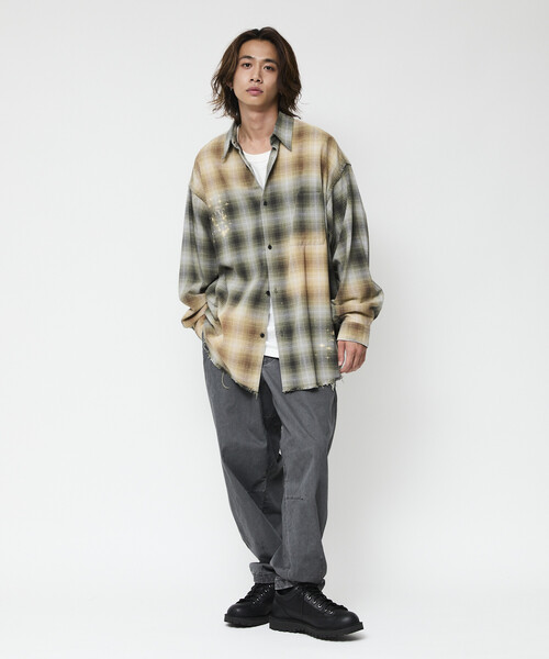 FREAK'S STORE(フリークスストア)の「限定展開 Relax Fit リラックスフィット ブリーチ加工 オンブレチェック ネルシャツ(シャツ/ブラウス・メンズ・ホワイト/ブラウン/ブラック/オリーブ/ブルー・SMALL/MEDIUM/LARGE)」の13枚目の写真