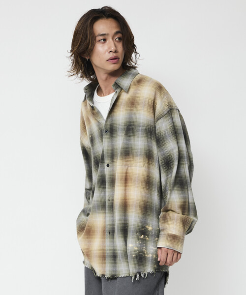 FREAK'S STORE(フリークスストア)の「限定展開 Relax Fit リラックスフィット ブリーチ加工 オンブレチェック ネルシャツ(シャツ/ブラウス・メンズ・ホワイト/ブラウン/ブラック/オリーブ/ブルー・SMALL/MEDIUM/LARGE)」の22枚目の写真