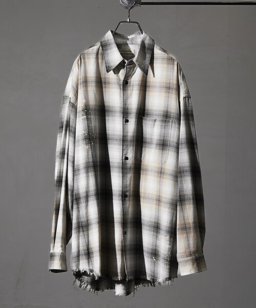 FREAK'S STORE(フリークスストア)の「限定展開 Relax Fit リラックスフィット ブリーチ加工 オンブレチェック ネルシャツ(シャツ/ブラウス・メンズ・ホワイト/ブラウン/ブラック/オリーブ/ブルー・SMALL/MEDIUM/LARGE)」の6枚目の写真