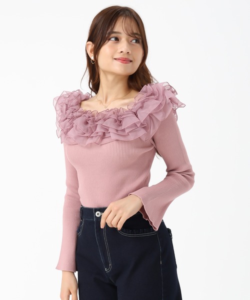 MISCH MASCH（ミッシュマッシュ）の「2025秋冬新作 2wayシアーフリルニット（ニット/セーター・レディース・ピンク/ホワイト/ブルー・ﾌﾘ-）」の6枚目の写真