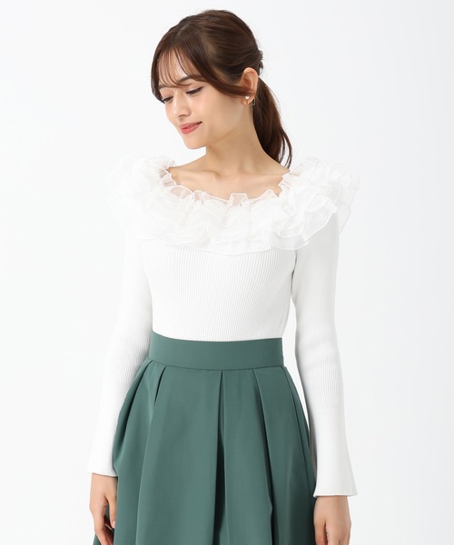 MISCH MASCH（ミッシュマッシュ）の「2025秋冬新作 2wayシアーフリルニット（ニット/セーター・レディース・ピンク/ホワイト/ブルー・ﾌﾘ-）」の10枚目の写真