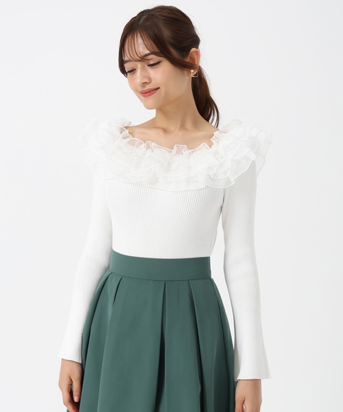 MISCH MASCH（ミッシュマッシュ）の「2025秋冬新作 2wayシアーフリルニット（ニット/セーター・レディース・ピンク/ホワイト/ブルー・ﾌﾘ-）」の11枚目の写真