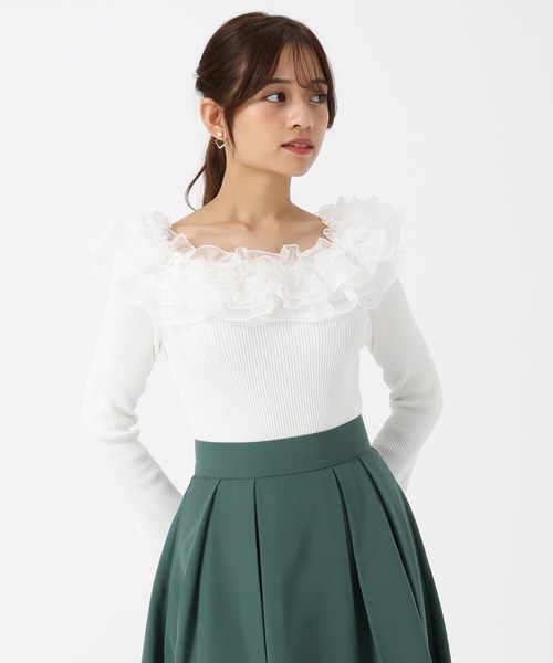 MISCH MASCH（ミッシュマッシュ）の「2025秋冬新作 2wayシアーフリルニット（ニット/セーター・レディース・ピンク/ホワイト/ブルー・ﾌﾘ-）」の12枚目の写真