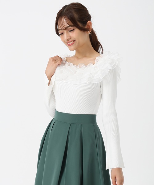 MISCH MASCH（ミッシュマッシュ）の「2025秋冬新作 2wayシアーフリルニット（ニット/セーター・レディース・ピンク/ホワイト/ブルー・ﾌﾘ-）」の13枚目の写真