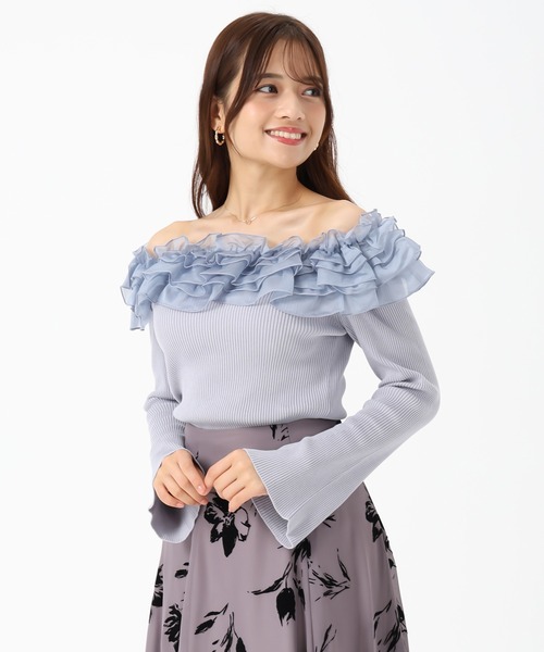 MISCH MASCH（ミッシュマッシュ）の「2025秋冬新作 2wayシアーフリルニット（ニット/セーター・レディース・ピンク/ホワイト/ブルー・ﾌﾘ-）」の14枚目の写真