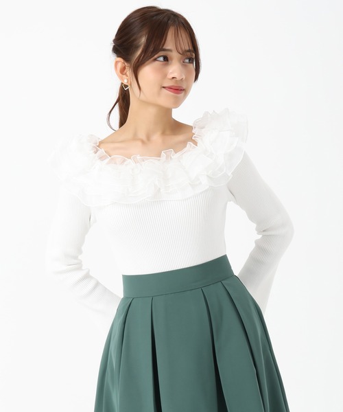 MISCH MASCH（ミッシュマッシュ）の「2025秋冬新作 2wayシアーフリルニット（ニット/セーター・レディース・ピンク/ホワイト/ブルー・ﾌﾘ-）」の7枚目の写真